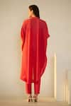 Shop_Oja_Red Kurta Linen Fletcher Embroidered Patch Leaf Crochet Work With Pant _at_Aza_Fashions
