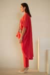 Shop_Oja_Red Kurta Linen Fletcher Embroidered Patch Leaf Crochet Work With Pant _Online_at_Aza_Fashions