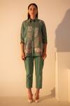 Buy_Oja_Green Shirt Linen Fletcher Embroidered Applique Collar Leaves Work With Pant _at_Aza_Fashions