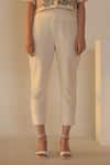 Oja_Ivory Crop Top Linen Fletcher Hand Embroidered Applique Abstract And Pant Set _Online_at_Aza_Fashions