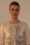 Buy_Oja_Ivory Crop Top Linen Fletcher Hand Embroidered Applique Abstract And Pant Set _Online_at_Aza_Fashions