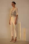 Shop_Oja_Ivory Crop Top Linen Fletcher Hand Embroidered Applique Abstract And Pant Set _Online_at_Aza_Fashions