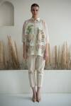 Buy_Oja_Ivory Shirt Linen Fletcher Hand Embroidered Crochet Collared And Pant Set _at_Aza_Fashions