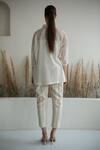 Shop_Oja_Ivory Shirt Linen Fletcher Hand Embroidered Crochet Collared And Pant Set _at_Aza_Fashions