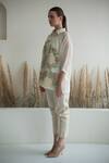 Oja_Ivory Shirt Linen Fletcher Hand Embroidered Crochet Collared And Pant Set _Online_at_Aza_Fashions