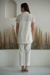 Shop_Oja_Ivory Shirt Linen Fletcher Hand Embroidered Crochet Collared Pant Set _at_Aza_Fashions