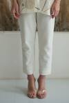 Oja_Ivory Shirt Linen Fletcher Hand Embroidered Crochet Collared Pant Set _Online_at_Aza_Fashions