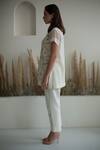 Shop_Oja_Ivory Shirt Linen Fletcher Hand Embroidered Crochet Collared Pant Set _Online_at_Aza_Fashions