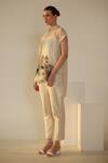 Shop_Oja_Ivory Shirt Linen Fletcher Hand Embroidered Crochet Collared Earthy Pant Set _Online_at_Aza_Fashions