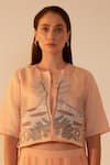 Buy_Oja_Pink Crop Top Linen Fletcher Hand Embroidered Applique Abstract And Pant Set _Online_at_Aza_Fashions