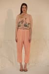 Buy_Oja_Pink Crop Top Linen Fletcher Hand Embroidered Appliqued Bomber Jacket Pant Set _at_Aza_Fashions