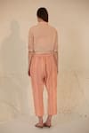 Shop_Oja_Pink Crop Top Linen Fletcher Hand Embroidered Appliqued Bomber Jacket Pant Set _at_Aza_Fashions