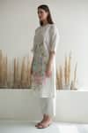 Oja White Gingham, Linen Beads, Sequins Floral Embroidered Straight Kurta With Pant Online at Aza Fashions Oja_White Gingham, Linen Beads, Sequins Floral Embroidered Straight Kurta With Pant _Online_at_Aza_Fashions