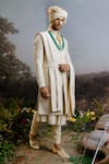 YAJY by Aditya Jain_Ivory Silk Embroidered Resham Kusha Geometric Motif Sherwani Set _Online_at_Aza_Fashions