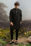 Buy_YAJY by Aditya Jain_Black Fancy Fabric Embroidered Sequin Narantaka Placket Kurta And Trouser Set _at_Aza_Fashions