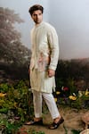 Buy_YAJY by Aditya Jain_Green Linen Embroidered Thread Pawanputra Bundi Kurta Set _Online_at_Aza_Fashions