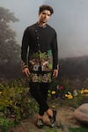 Buy_YAJY by Aditya Jain_Black Italian Suiting Embroidered Prahasta Garden Bandhgala Jacket Trouser Set _at_Aza_Fashions