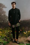 Buy_YAJY by Aditya Jain_Black Fancy Fabric Embroidered Floral Prahasta Garden Kurta And Pant Set _at_Aza_Fashions