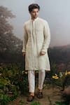 Buy_YAJY by Aditya Jain_Green Linen Raaghav Pintucked Straight Kurta And Trouser Set _at_Aza_Fashions