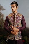 Buy_YAJY by Aditya Jain_Ivory Raw Silk Embroidered Thread Sampati Sequin Sherwani Set _Online_at_Aza_Fashions