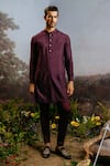 Buy_YAJY by Aditya Jain_Purple Silk Sampati Pintucked Kurta And Pant Set _at_Aza_Fashions