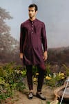 Shop_YAJY by Aditya Jain_Purple Silk Sampati Pintucked Kurta And Pant Set _at_Aza_Fashions