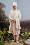 YAJY by Aditya Jain_Pink Bamberg Silk Embroidered Resham Vishrava Ombre Sherwani Set _Online_at_Aza_Fashions