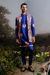 Buy_YAJY by Aditya Jain_Blue Rayon Print Ramayan Forest Amrit Long Bundi And Kurta Set _at_Aza_Fashions