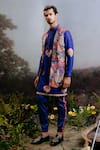 YAJY by Aditya Jain_Blue Rayon Print Ramayan Forest Amrit Long Bundi And Kurta Set _Online_at_Aza_Fashions