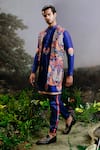 Buy_YAJY by Aditya Jain_Blue Rayon Print Ramayan Forest Amrit Long Bundi And Kurta Set _Online_at_Aza_Fashions