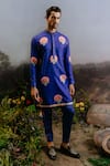 Buy_YAJY by Aditya Jain_Blue Rayon Print Padma Motif Amrit Kurta With Trouser _at_Aza_Fashions