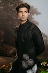 Shop_YAJY by Aditya Jain_Black Silk Embroidery Musk Bloom Avyaay Long Bundi And Kali Kurta Set _Online_at_Aza_Fashions