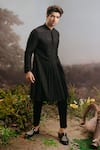 Buy_YAJY by Aditya Jain_Black Silk Embroidery Resham Avyaay Bloom Vine Kali Kurta With Trouser _at_Aza_Fashions