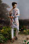 Shop_YAJY by Aditya Jain_Multi Color Rayon Print Ramayan Van Balaravi Forest Long Jacket And Kurta Set _at_Aza_Fashions