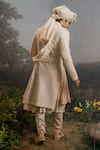 Shop_YAJY by Aditya Jain_Ivory Raw Silk Embroidery Resham Chandrabhaga Bahar Sherwani Set _at_Aza_Fashions