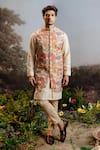 Buy_YAJY by Aditya Jain_Multi Color Rayon Embroidery Danta Paisley Bloom Print Long Bundi And Kurta Set _at_Aza_Fashions