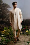 Buy_YAJY by Aditya Jain_Ivory Silk Embroidery Resham Danta Kurta With Trouser _at_Aza_Fashions