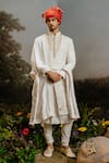 Buy_YAJY by Aditya Jain_White Bamber Silk Embroidery Resham Hansaraj Mughal Sherwani Set _at_Aza_Fashions