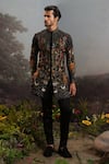 Buy_YAJY by Aditya Jain_Black Italian Suiting Embroidery Ramayan Forest Kabandha Achkan With Trouser _at_Aza_Fashions