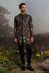 YAJY by Aditya Jain_Black Italian Suiting Embroidery Ramayan Forest Kabandha Achkan With Trouser _Online_at_Aza_Fashions