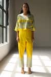 Buy_Oja_Yellow Handloom Silk Chanderi Embroidered Shaded Cropped Jacket With Pant _at_Aza_Fashions