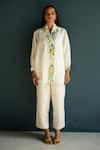 Buy_Oja_Ivory Linen Fletcher Hand Embroidery Floral Collared Placement Shirt With Pant _at_Aza_Fashions