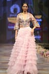 Buy_Rahul Singh_Peach Chanderi Silk Hand Embroidered Thread Ruffle Tiered Lehenga With Blouse _Online_at_Aza_Fashions