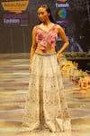 Buy_Rahul Singh_Peach Chanderi Silk Hand Embroidered Thread V-neck Lehenga With Appliqued Blouse _at_Aza_Fashions