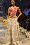 Shop_Rahul Singh_Peach Chanderi Silk Hand Embroidered Thread V-neck Lehenga With Appliqued Blouse _at_Aza_Fashions