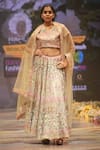 Buy_Rahul Singh_Beige Chanderi Silk Hand Embroidered Thread V-neck Bridal Lehenga Set _at_Aza_Fashions