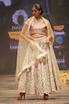 Rahul Singh_Beige Chanderi Silk Hand Embroidered Thread V-neck Bridal Lehenga Set _at_Aza_Fashions