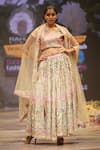 Buy_Rahul Singh_Beige Chanderi Silk Hand Embroidered Thread V-neck Bridal Lehenga Set 