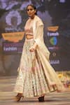 Shop_Rahul Singh_Beige Chanderi Silk Hand Embroidered Thread V-neck Bridal Lehenga Set 