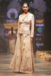 Buy_Rahul Singh_Peach Chanderi Silk Hand Embroidered Thread Collar Bead Jacket And Lehenga Set _Online_at_Aza_Fashions